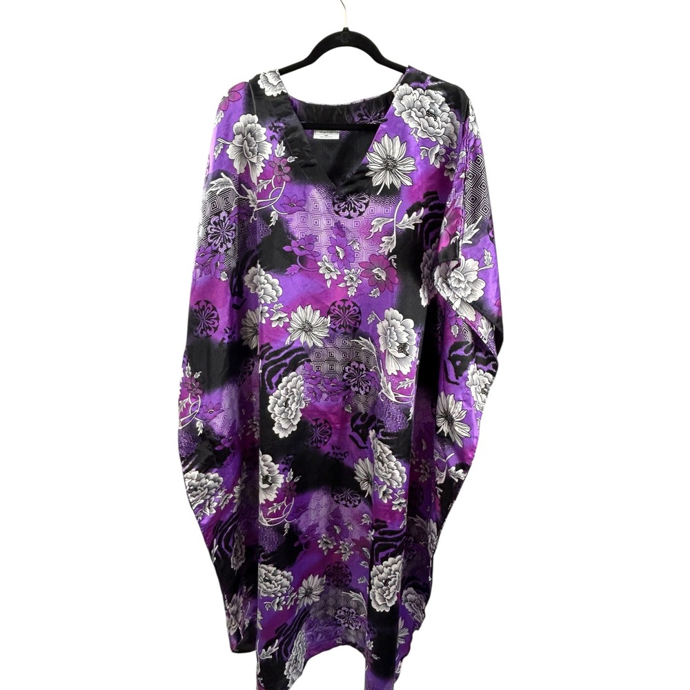 Gold Coast Purple Floral Kaftan Dress OS Kimono Style Bohemian‎ Cover Up